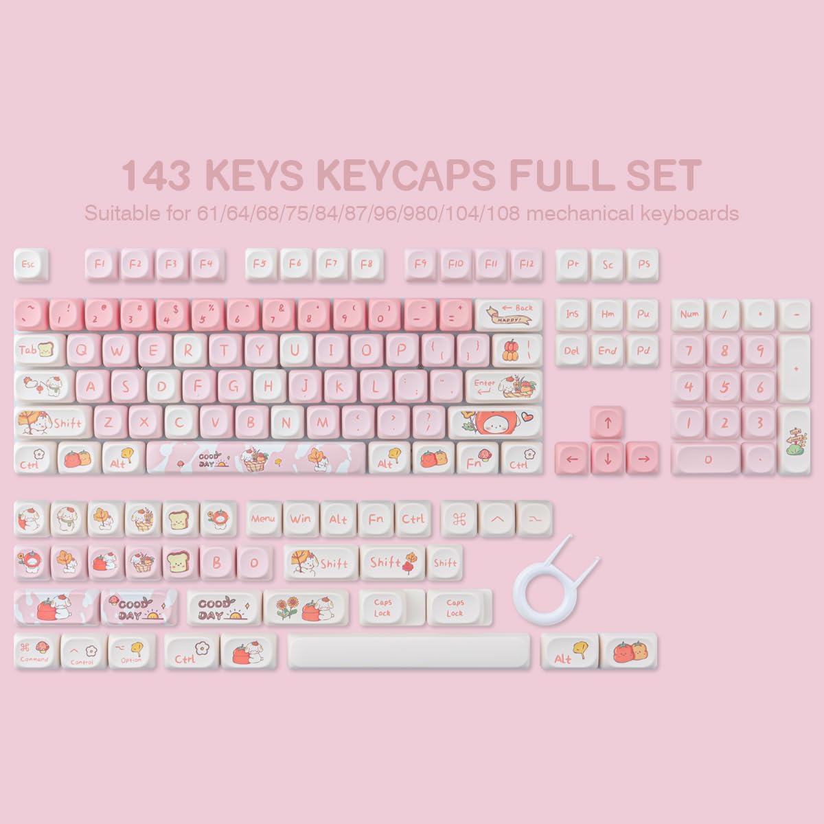 JOMKIZ MOA Profile PBT Keycaps 60 Percent, 142 Keys Custom Dye Sublimation ANSI Layout Keycaps Set for Cherry MX Magnetic Switch Mechanical Keyboard