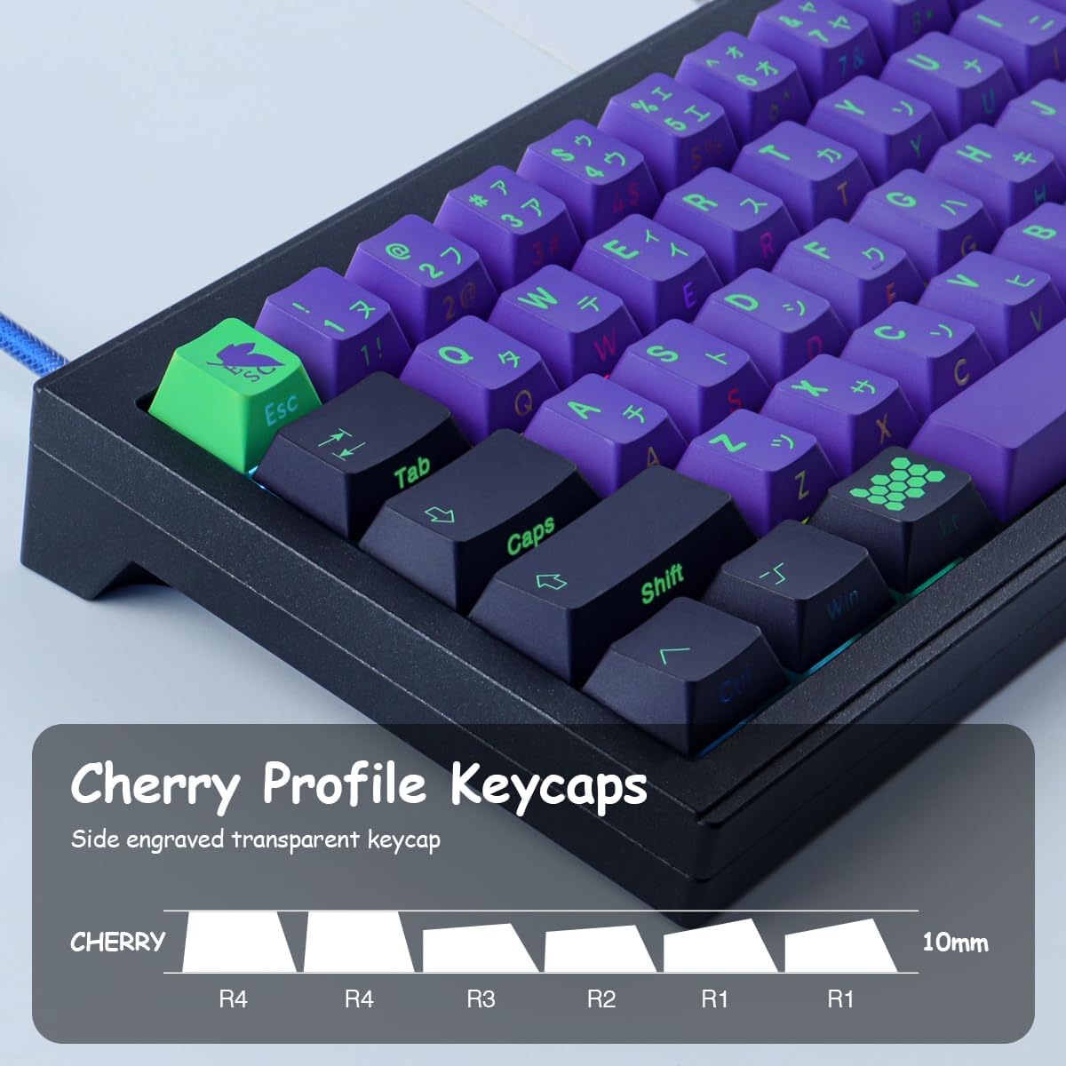 JOMKIZ PBT Keycaps,139 Keys Dye Sublimation Cherry Profile Keycaps Side Engraved Transparent Japanese Keycap Set for Cherry MX Switches Mechanical Keyboards