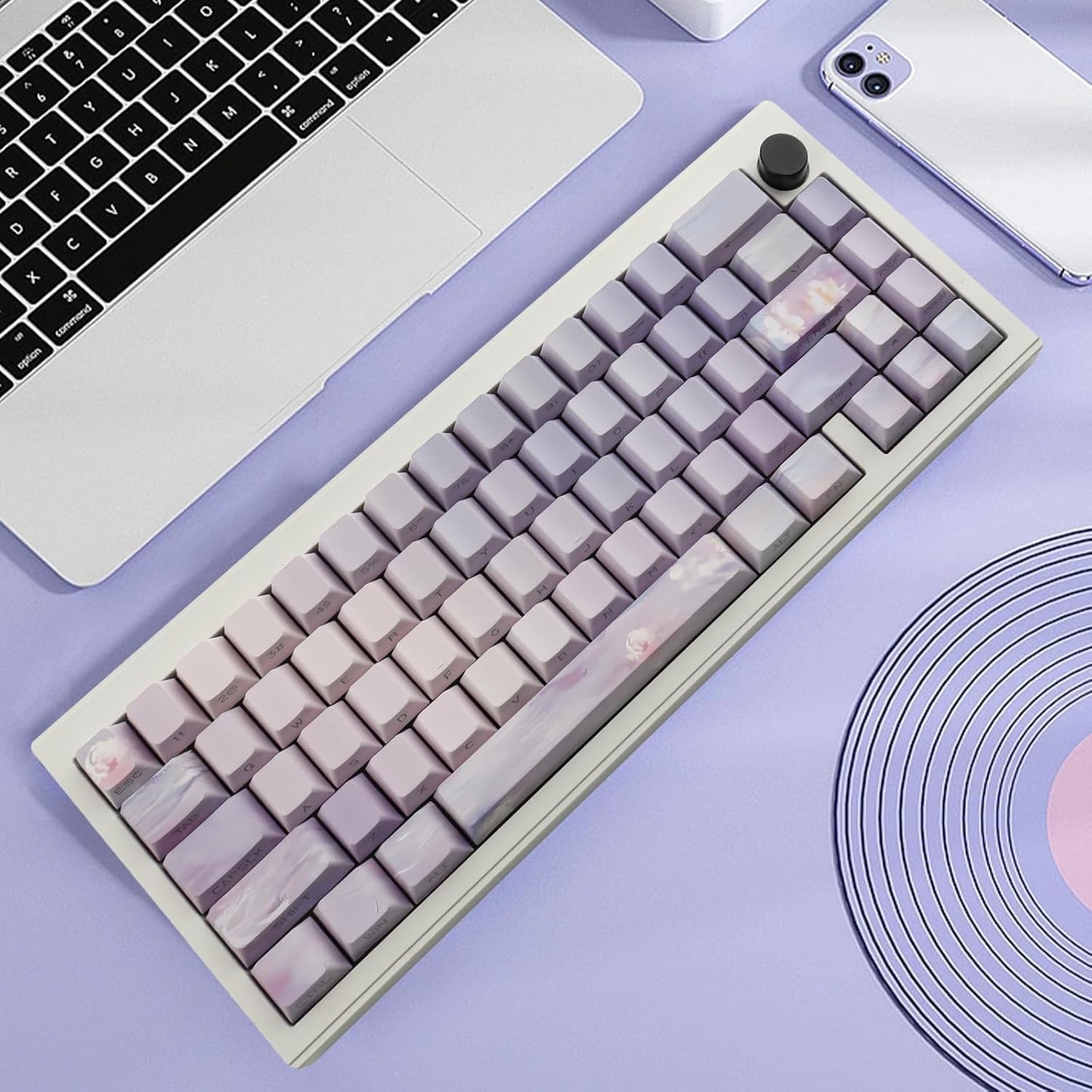 JOMKIZ PBT Keycaps,129 Keys Dye Sublimation Cherry Profile Keycaps Side Engraved Transparent Pbt Keycap Set for Cherry MX Switches ASIN/ISO Layout Mechanical Keyboards