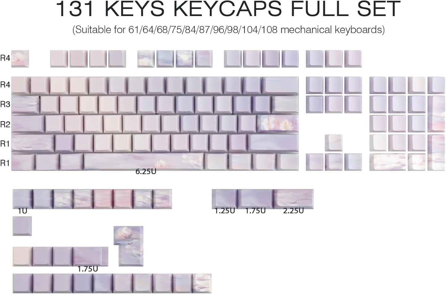 JOMKIZ PBT Keycaps,129 Keys Dye Sublimation Cherry Profile Keycaps Side Engraved Transparent Pbt Keycap Set for Cherry MX Switches ASIN/ISO Layout Mechanical Keyboards