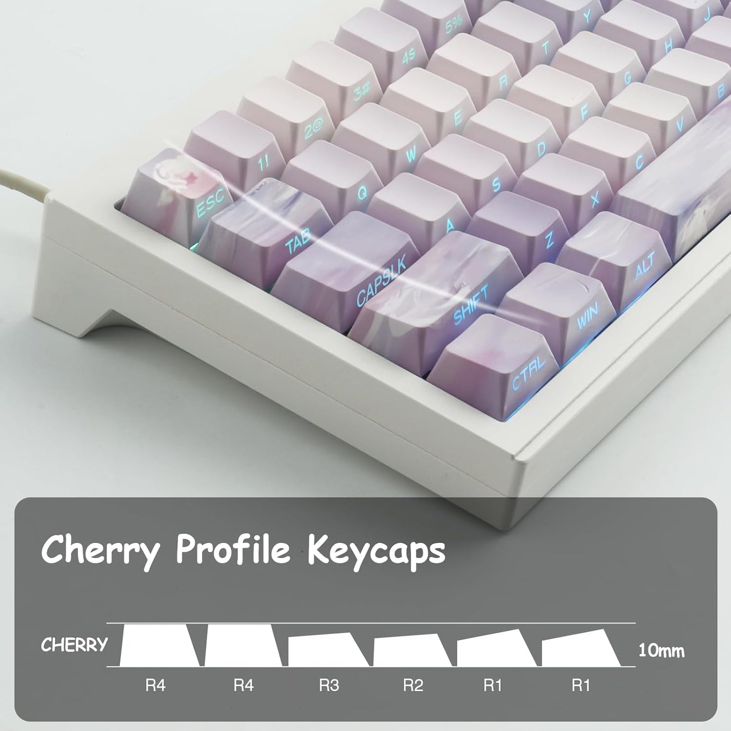 JOMKIZ PBT Keycaps,129 Keys Dye Sublimation Cherry Profile Keycaps Side Engraved Transparent Pbt Keycap Set for Cherry MX Switches ASIN/ISO Layout Mechanical Keyboards