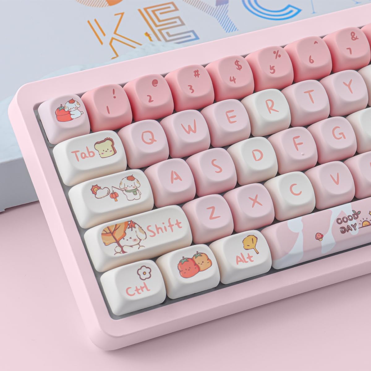 JOMKIZ MOA Profile PBT Keycaps 60 Percent, 142 Keys Custom Dye Sublimation ANSI Layout Keycaps Set for Cherry MX Magnetic Switch Mechanical Keyboard
