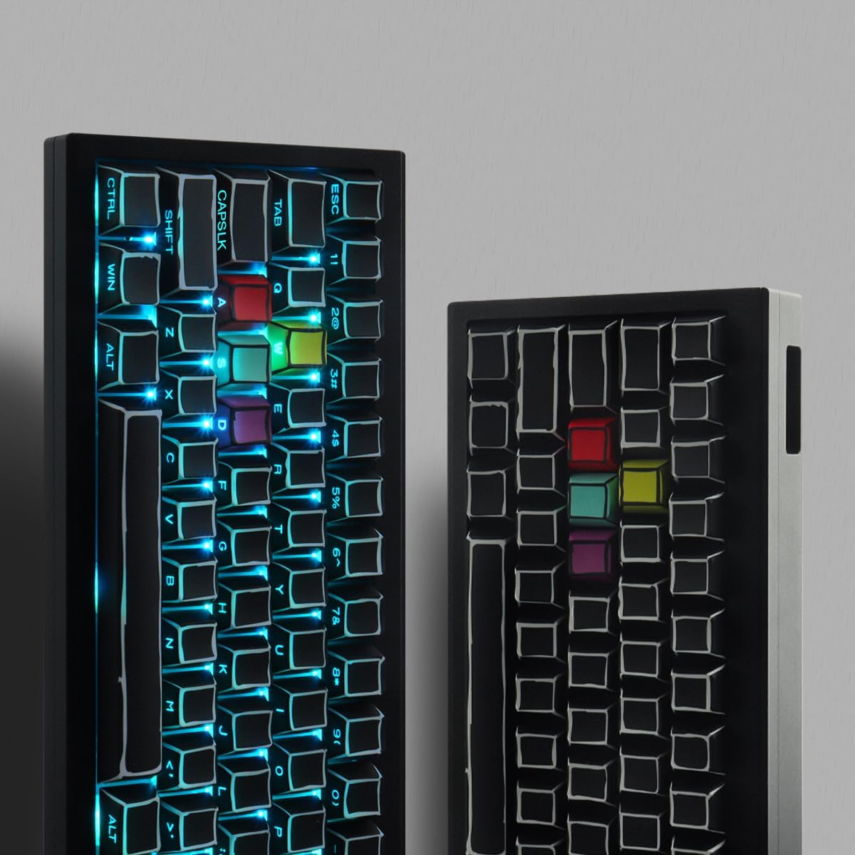JOMKIZ PBT Keycaps,128 Keys Dye Sublimation Cherry Profile Keycaps Side Engraved Transparent Keycap Set for Cherry MX Switches ASIN/ISO Layout Mechanical Keyboards