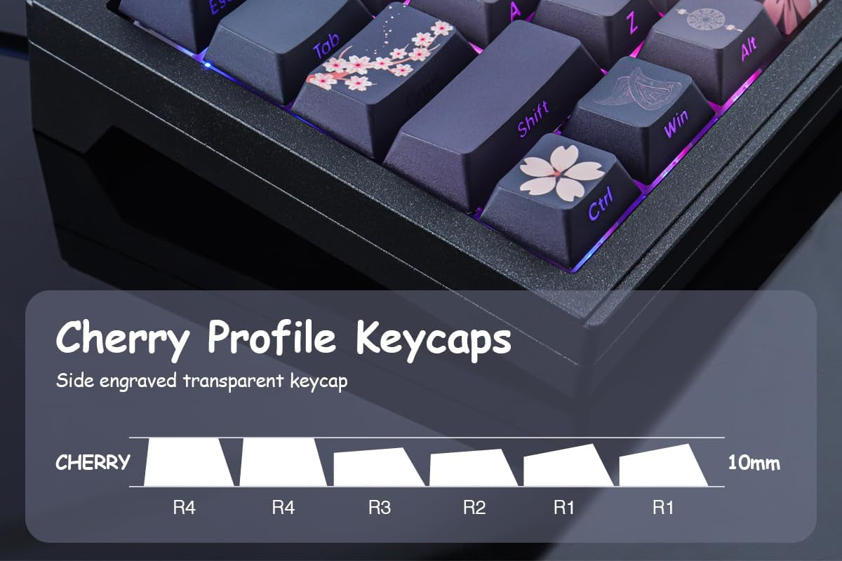 JOMKIZ PBT keycaps, 135 Keys Double Shot Keycaps Side Engraved Transparent Keycap Set Cherry Profile Backlit Keycaps for Cherry MX Switch ASIN/ISO Layout Mechanical Keyboard