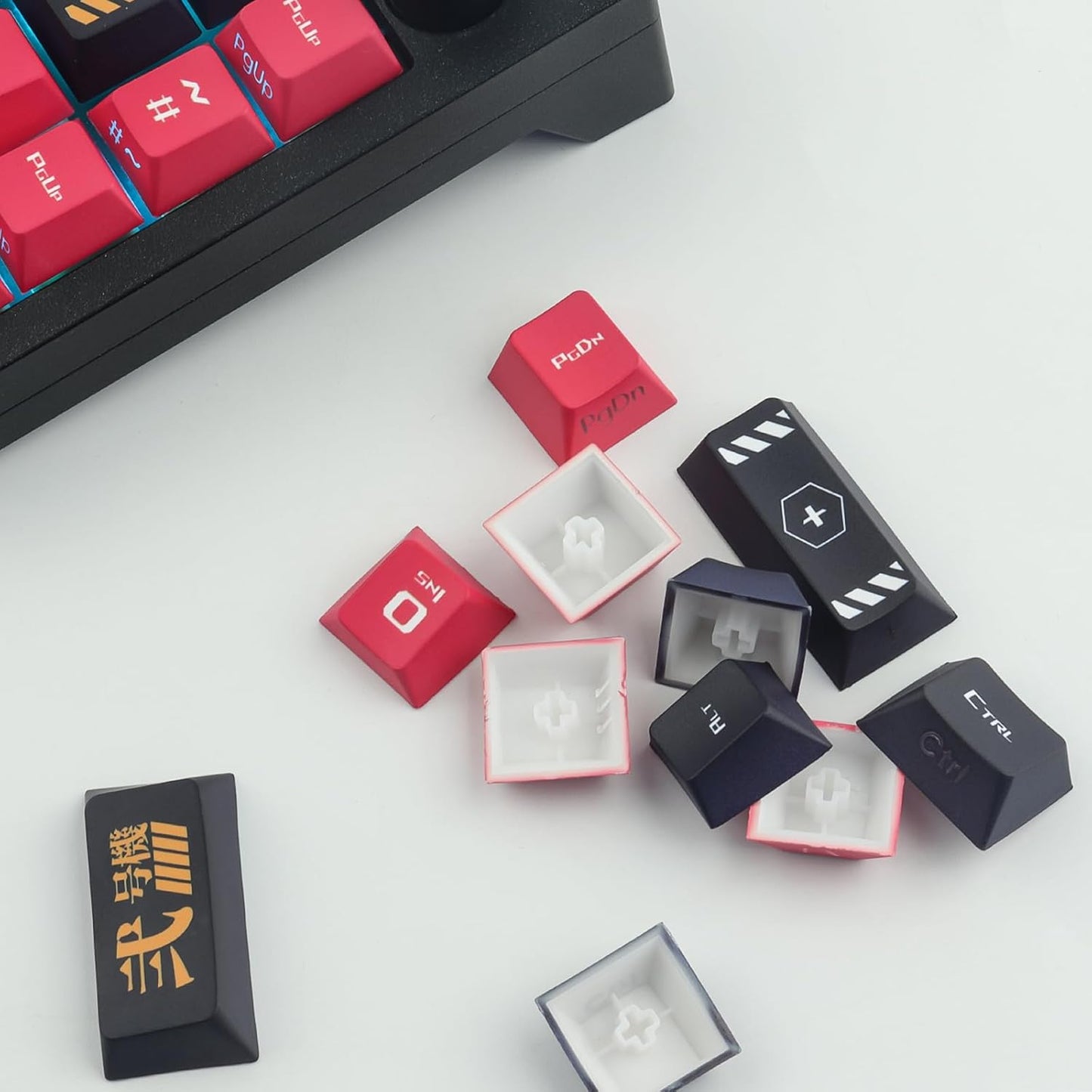 JOMKIZ PBT Keycaps,129 Keys Dye Sublimation Cherry Profile Keycaps Side Engraved Transparent Keycap Set for Cherry MX Switches ASIN/ISO Layout Mechanical Keyboards