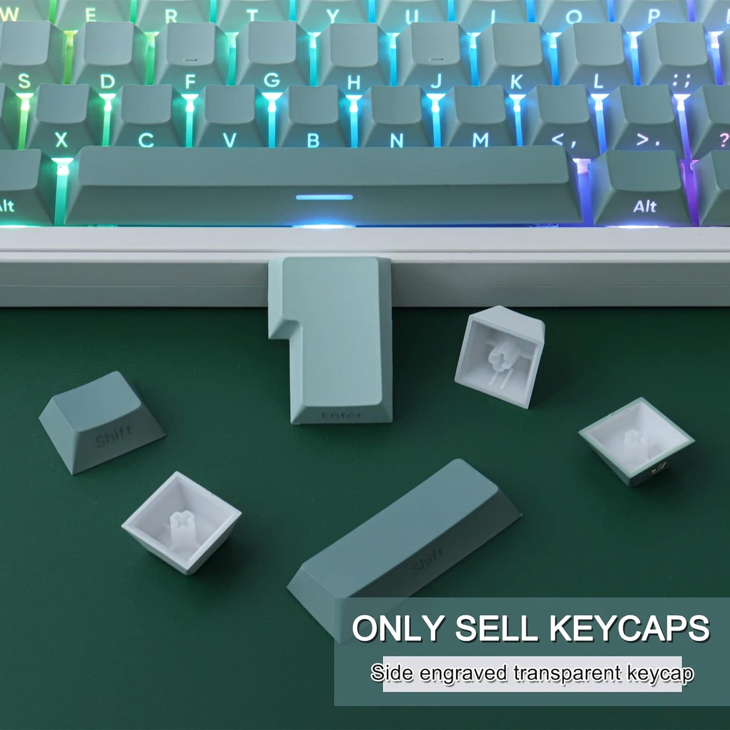 JOMKIZ PBT keycaps, 135 Keys Double Shot Keycaps Side Engraved Transparent Keycap Set Cherry Profile Backlit Keycaps for Cherry MX Switch ASIN/ISO Layout Mechanical Keyboard