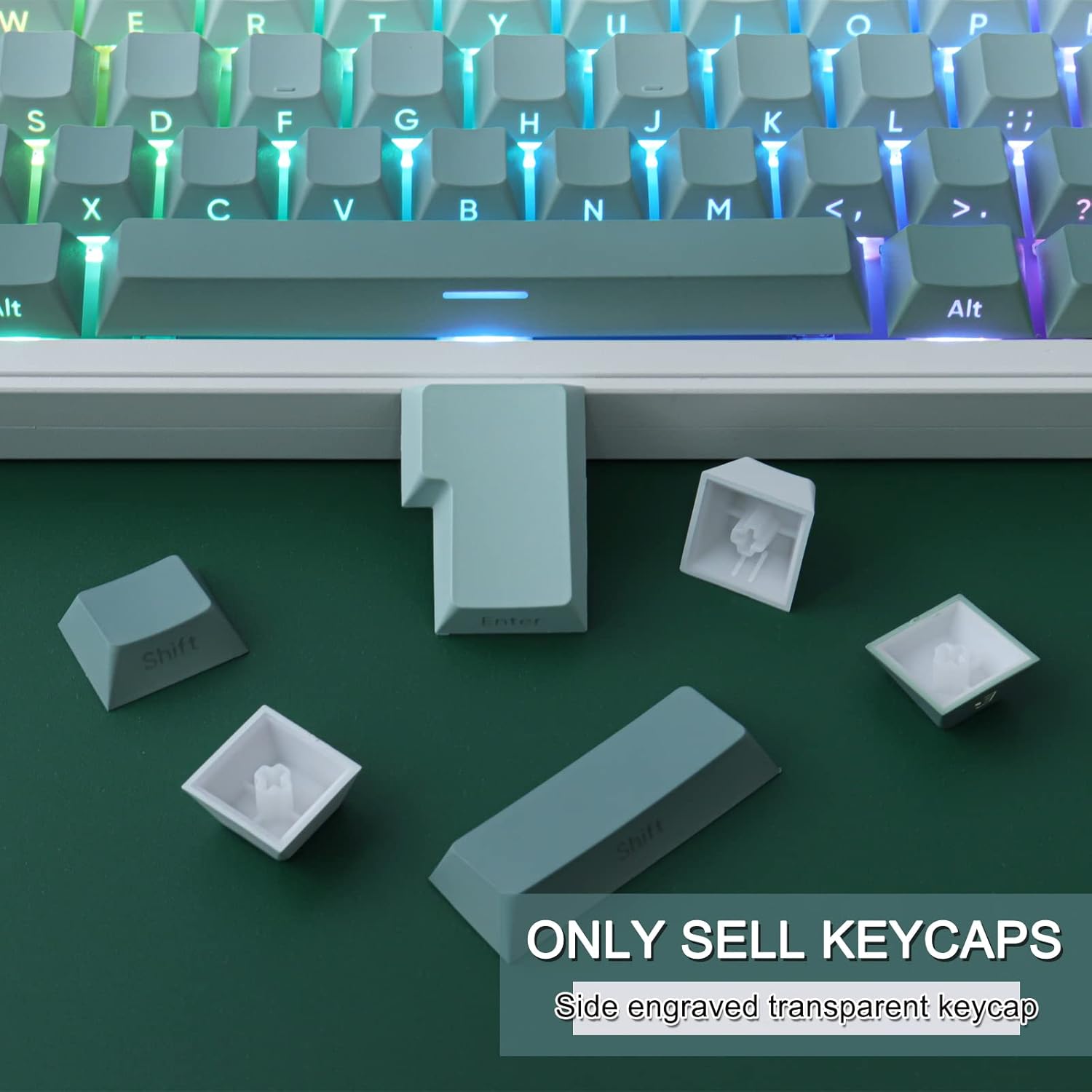 JOMKIZ PBT keycaps, 135 Keys Double Shot Keycaps Side Engraved Transparent Keycap Set Cherry Profile Backlit Keycaps for Cherry MX Switch ASIN/ISO Layout Mechanical Keyboard