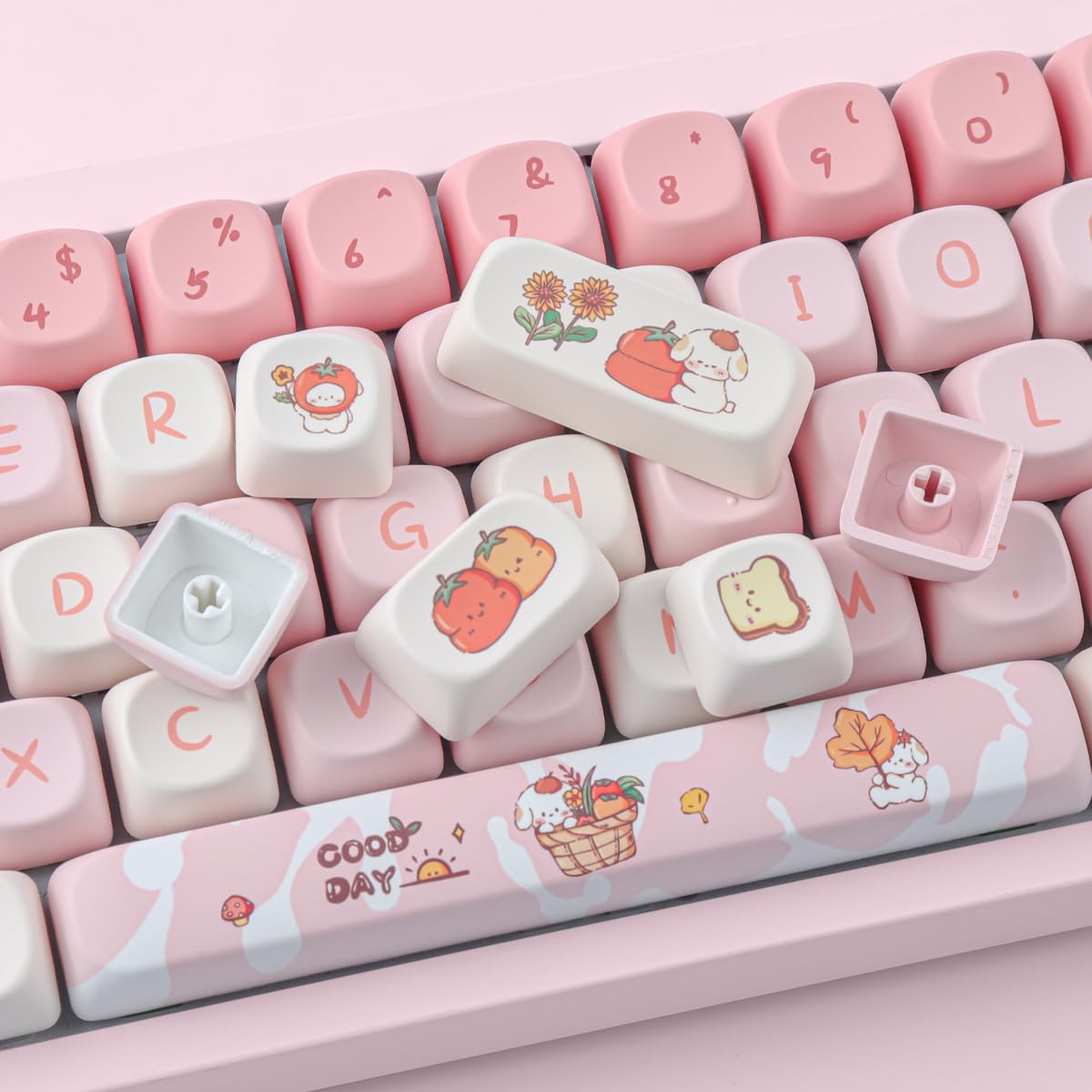 JOMKIZ MOA Profile PBT Keycaps 60 Percent, 142 Keys Custom Dye Sublimation ANSI Layout Keycaps Set for Cherry MX Magnetic Switch Mechanical Keyboard
