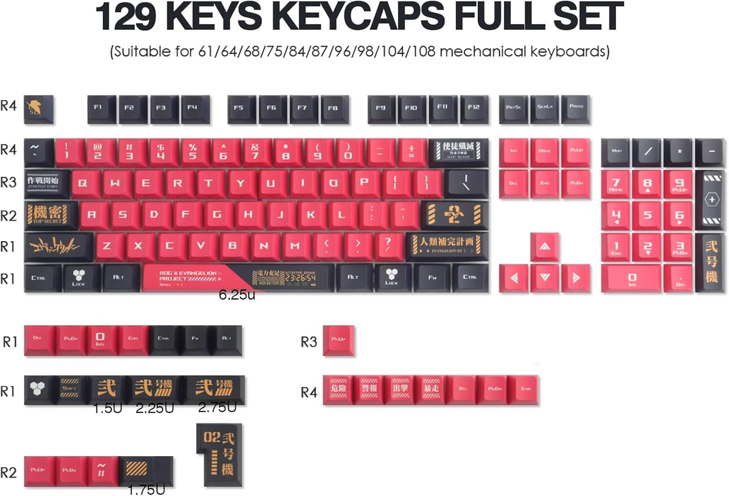 JOMKIZ PBT Keycaps,129 Keys Dye Sublimation Cherry Profile Keycaps Side Engraved Transparent Keycap Set for Cherry MX Switches ASIN/ISO Layout Mechanical Keyboards