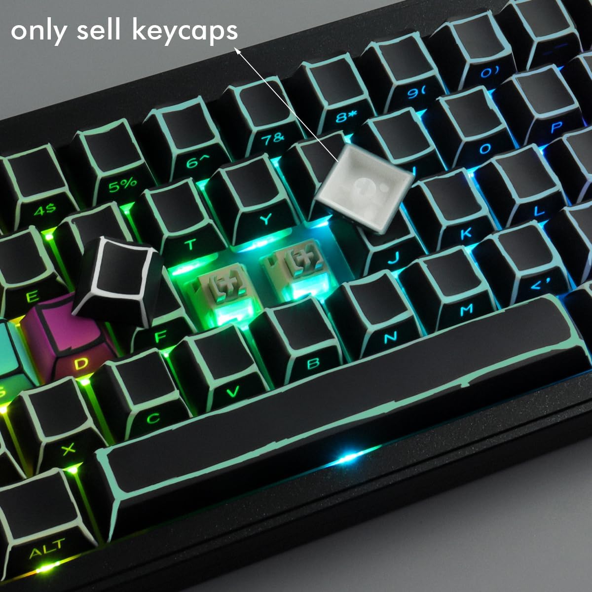 JOMKIZ PBT Keycaps,128 Keys Dye Sublimation Cherry Profile Keycaps Side Engraved Transparent Keycap Set for Cherry MX Switches ASIN/ISO Layout Mechanical Keyboards