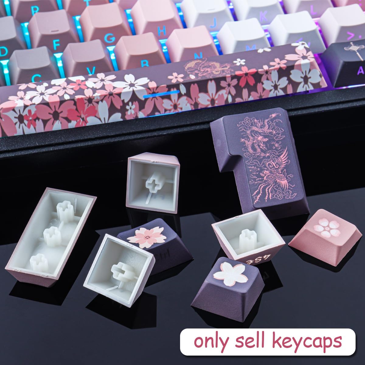 JOMKIZ PBT keycaps, 135 Keys Double Shot Keycaps Side Engraved Transparent Keycap Set Cherry Profile Backlit Keycaps for Cherry MX Switch ASIN/ISO Layout Mechanical Keyboard