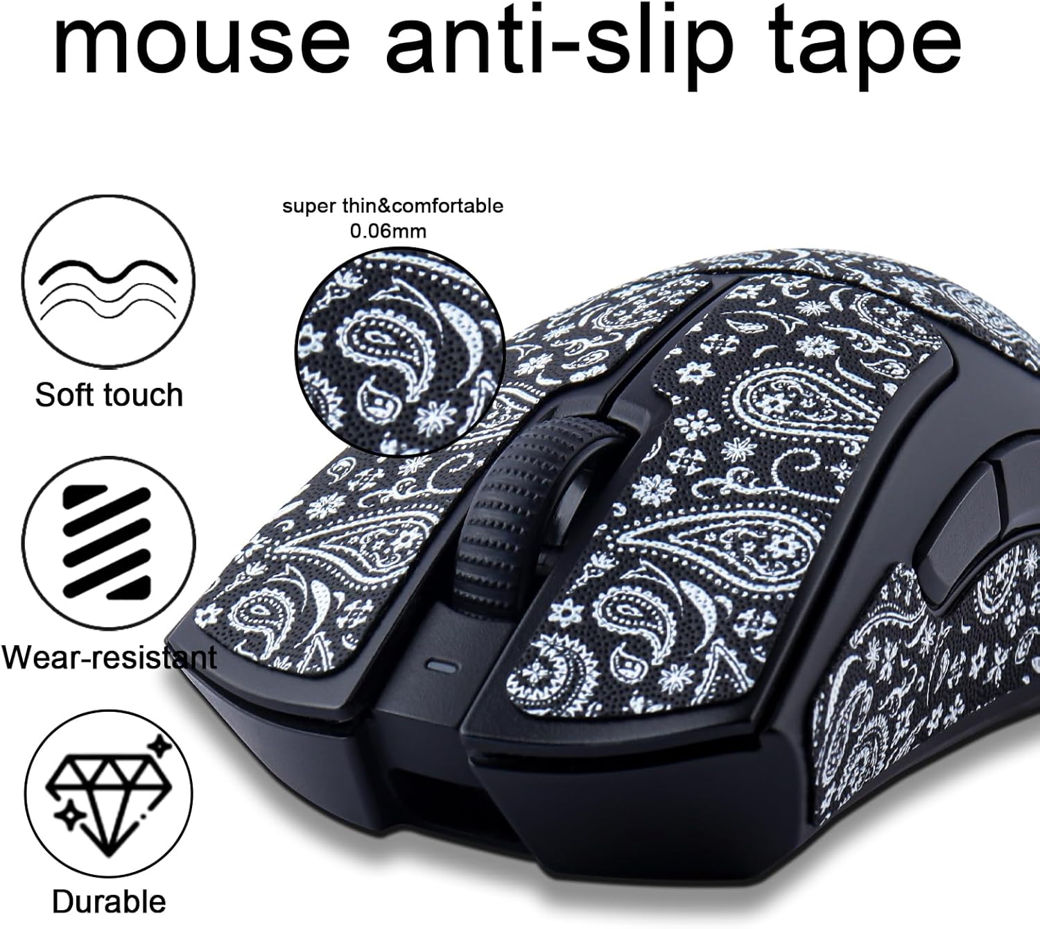 JOMKIZ Mouse Grip Tape fit for Razer Viper/Viper Ultimate, Self-Adhesive, PreCut, Sweat-Resistant, Professional Mice Upgrade Kit,for The Most Demanding Gamers and Esportsmen（6 Pieces）