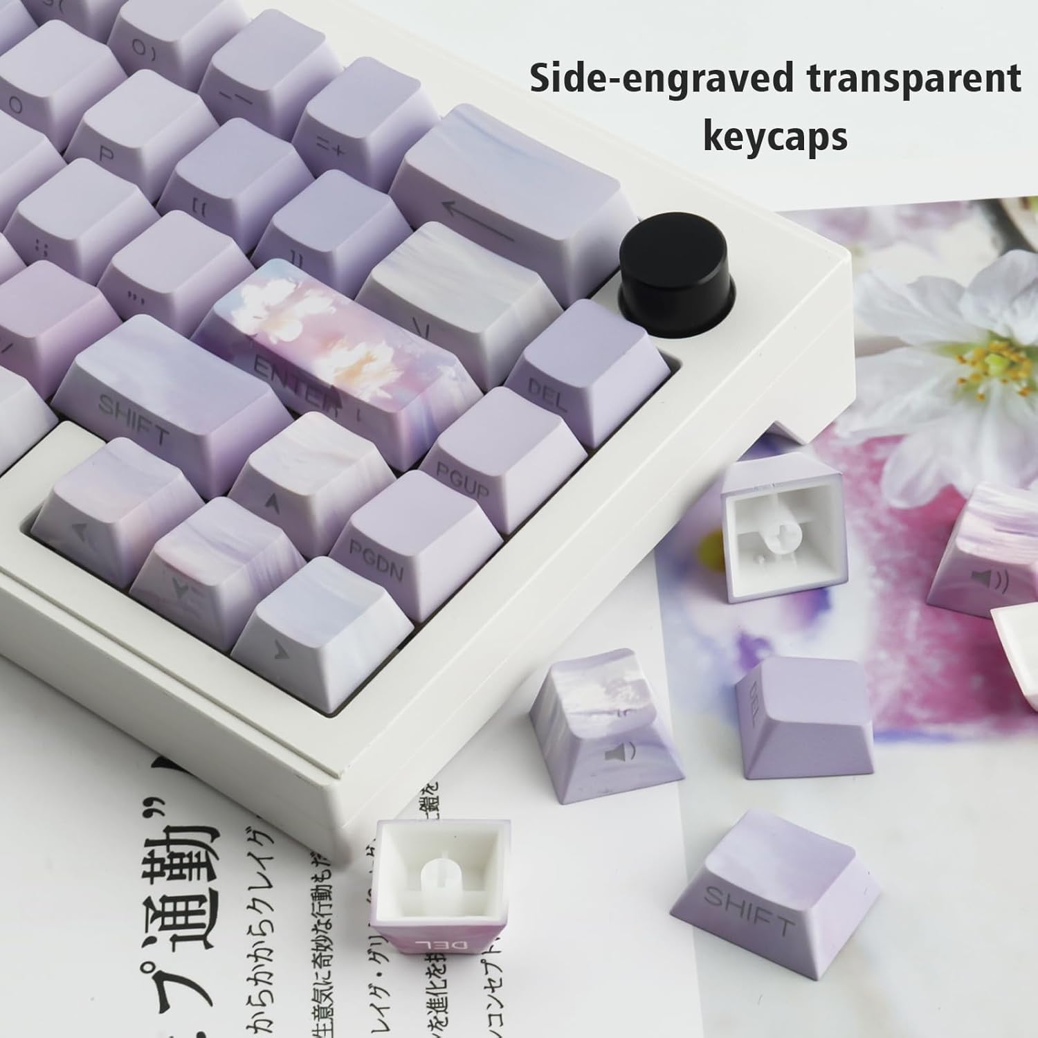 JOMKIZ PBT Keycaps,129 Keys Dye Sublimation Cherry Profile Keycaps Side Engraved Transparent Pbt Keycap Set for Cherry MX Switches ASIN/ISO Layout Mechanical Keyboards