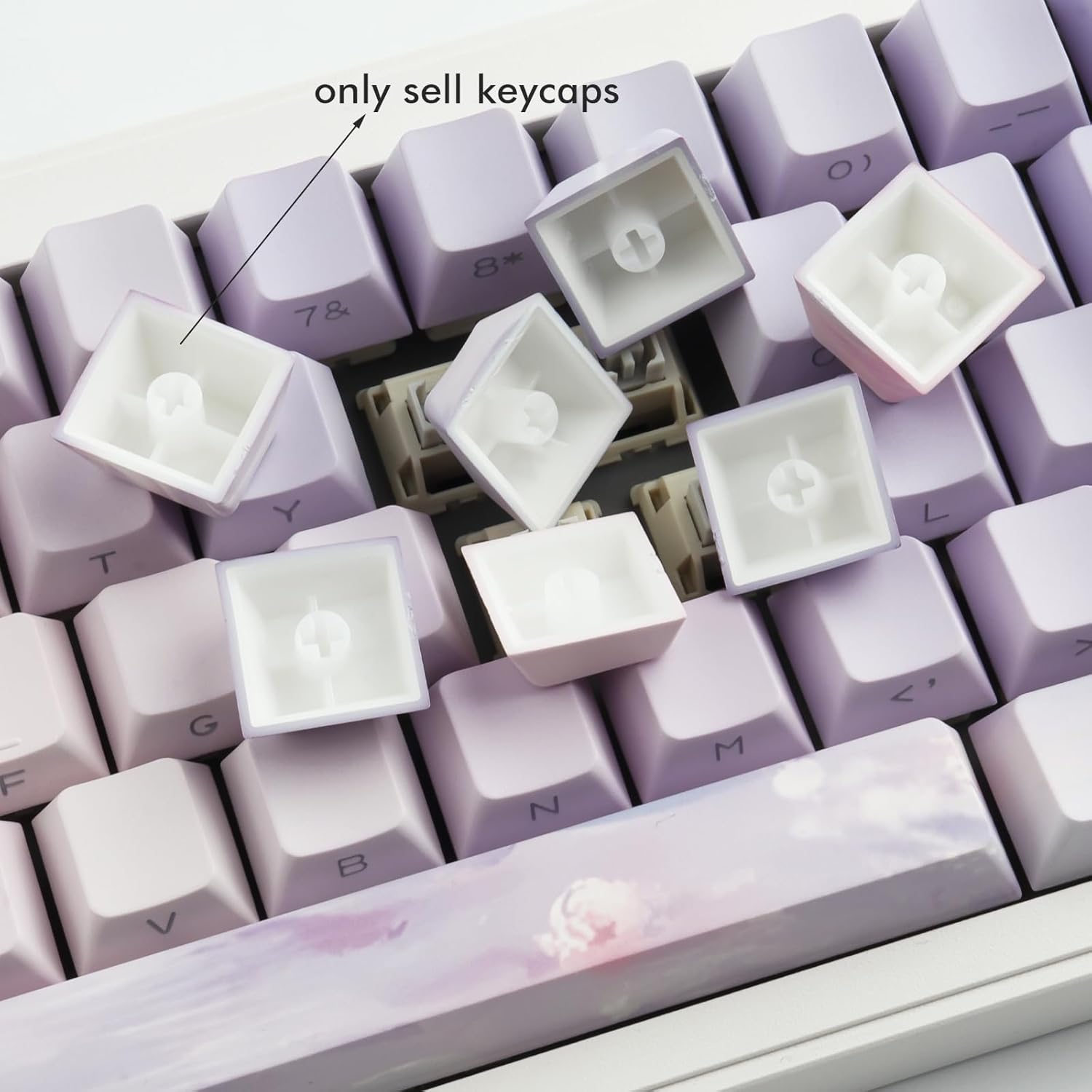 JOMKIZ PBT Keycaps,129 Keys Dye Sublimation Cherry Profile Keycaps Side Engraved Transparent Pbt Keycap Set for Cherry MX Switches ASIN/ISO Layout Mechanical Keyboards