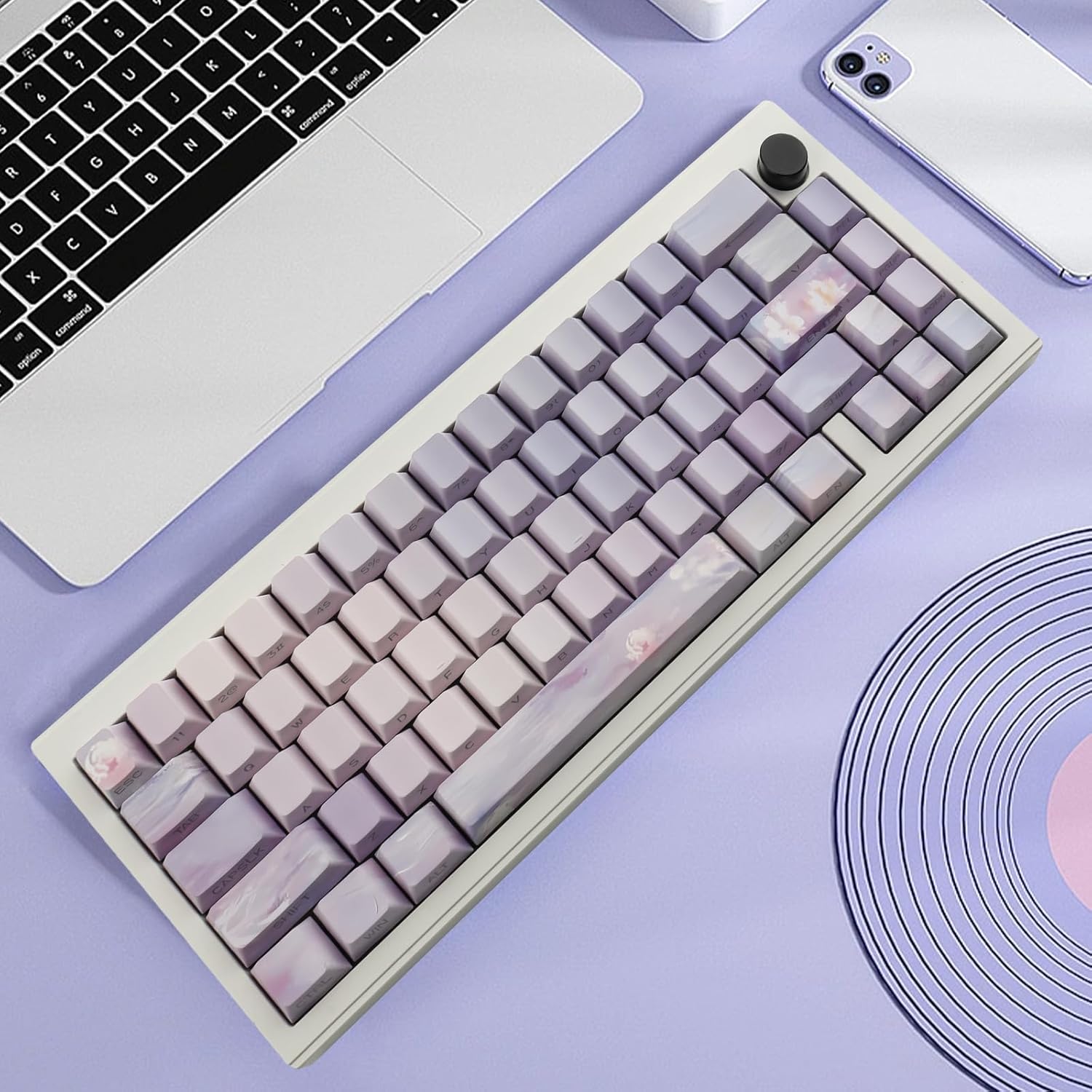 JOMKIZ PBT Keycaps,129 Keys Dye Sublimation Cherry Profile Keycaps Side Engraved Transparent Pbt Keycap Set for Cherry MX Switches ASIN/ISO Layout Mechanical Keyboards